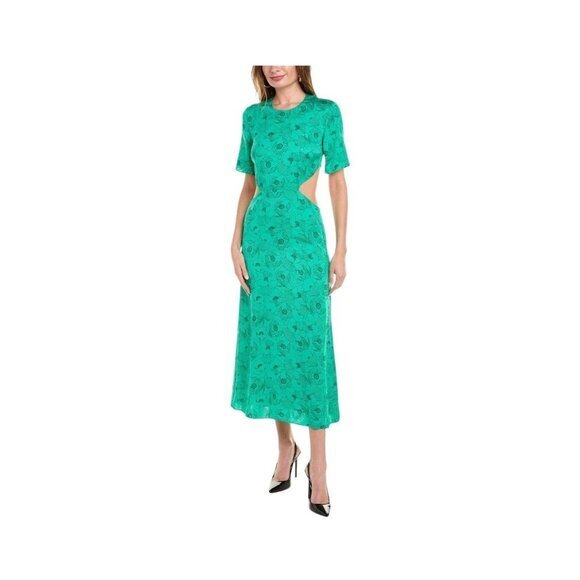 The Kooples Green Graphic Poppies Maxi Dress Cut-Out Back Size 2 (Sm) Msrp $455